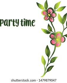 Banner element for party time, elegant frame, cute leaves wreath. Vector