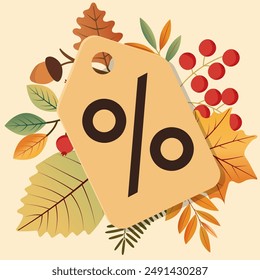 Ein Banner mit Elementen des Herbstwaldes. Bieten Sie Rabatte für die Herbstsaison an. Es kann in der Werbung, im Webdesign und im Druck verwendet werden.
