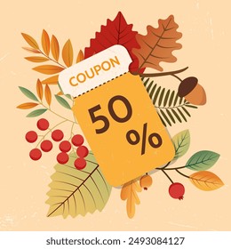 A banner with elements of the autumn forest. Offer discounts for the autumn season. It can be used in advertising, web design, and printing.
