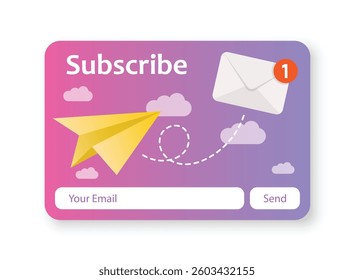 Banner of email marketing icon in flat style. Subscription to newsletter vector illustration on isolated background. Subscribe, submit sign business concept.