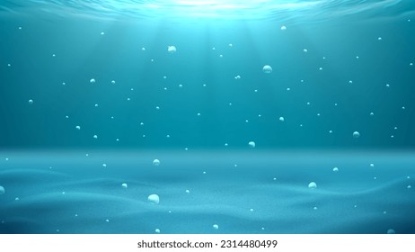 Banner with empty sea bottom.  Vector illustration with deep underwater empty sea scene. Vector 3d ad illustration for promotion of summer goods.