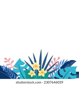 Banner with empty space for text. Summer design template with tropical leaves