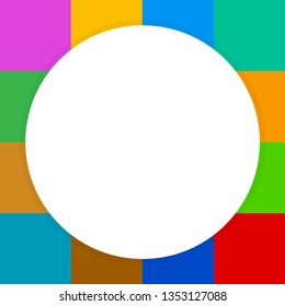 banner empty white circle on colorful squares checkered block, template banner checker multi color rainbow, ad colorful block soft pastel bright, cubes square polygon mosaic and copy space advertising