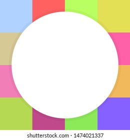 banner empty white circle on colorful squares checkered block, template banner checker multi color rainbow, ad colorful block soft pastel bright, cubes square polygon mosaic and copy space advertising
