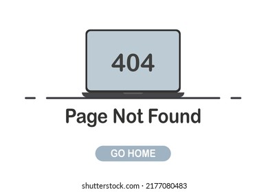 Banner with error 404 page not found. Laptop with warning sign and text 404. System error, broken page with home button. For the site. Web template. Vector illustration