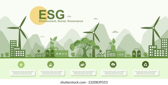 Banner ESG - Environment, Society and Governance ESG concepts on environmental, social and corporate sustainability performance management for investment screening.