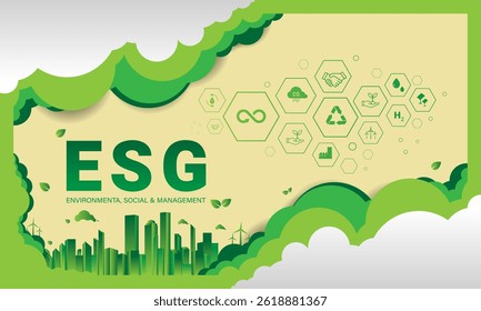Banner ESG - Environment, Society and Governance with icons in infographic concepts solving environmental, social and management problems with icons vector