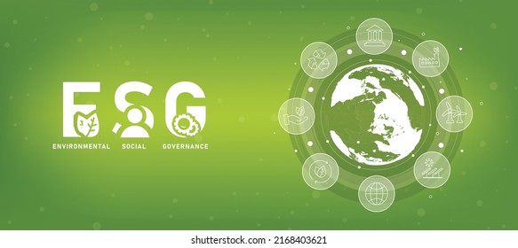 Banner ESG - Gobernanza ambiental, social y corporativa Banner Tecnología de la información Green Business Icon Entorno renovable, sociedad, vector