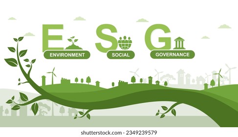 Banner ESG icons environment society and governance ESG concepts about environment society