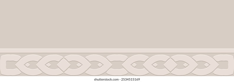 Banner, design de capa étnica. Padrão 3D original geométrico, espaço para texto e publicidade. Fundo lorem bege, em relevo. Enfeites antigos, arabescos do Leste, Ásia, Índia, México, Asteca.