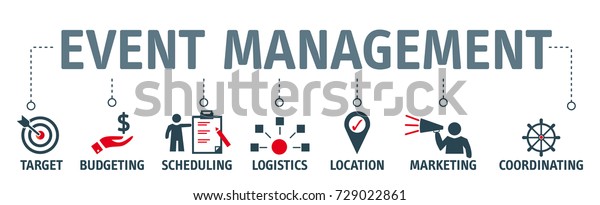 Banner event management concept vector illustration\
with icons
