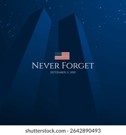 Banner evento para Nunca Esqueça Patriot Dia 11 de setembro com WTC edifícios silhueta na noite
