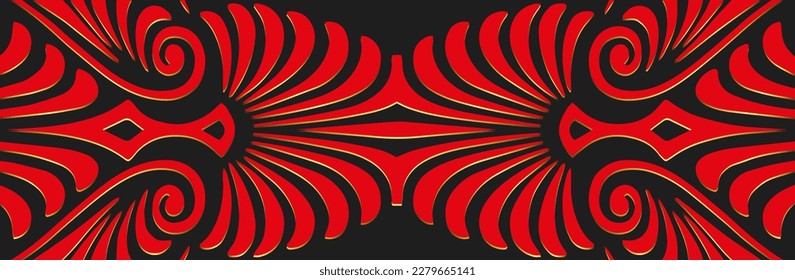 Banner, exotisches Cover-Design. Eingeprägtes ethnisch geometrisches 3D-Muster auf schwarzem Hintergrund. Texturen aus Ost, Asien, Indien, Mexiko, Azteken, Peru in handgezeichnet Stil. Dudling, Boho, Art Deco.