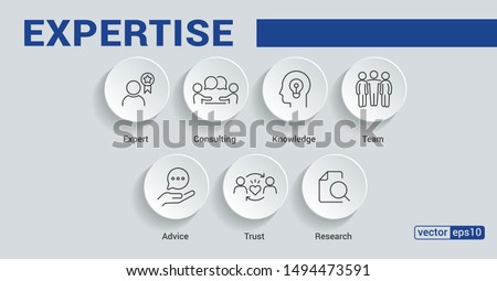 Banner expertise concept. Expert, consulting, knowledge, team, advice, trust and research vector illustration concept.