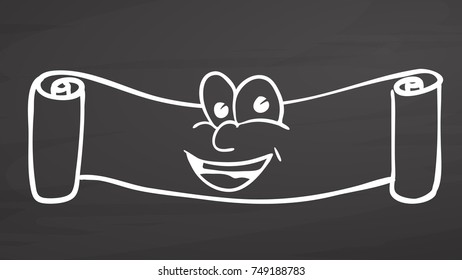 Banner with face drawing on chalkboard. Handdrawn vector sketch, clean outlines, vintage style blackboard.