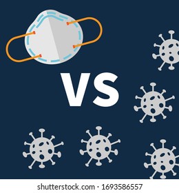 Icono de máscara facial frente o frente a la protección de concepto coronavirus covid-19 ilustración de vector de signo. Fondo de diseño de prevención COVID-19.