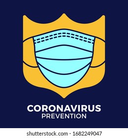Banner face mask in shield icon prevention coronavirus. concept protection covid-19 sign vector illustration. COVID-19 prevention design background.