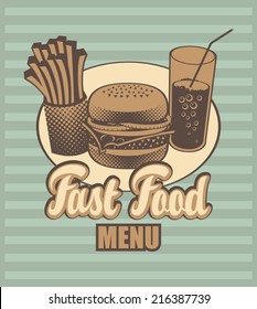 banner with fast food with cola, hamburger and fries