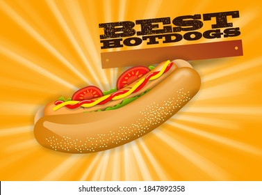 Banner for fast food restaurants with hot dogs. Vector banner