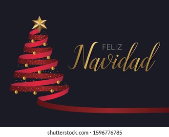 Banner "Feliz Navidad"- Merry Christmas, Festive celebration with a crhistmas tree