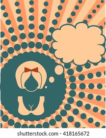Banner with female face and thinking bubble. Vintage style