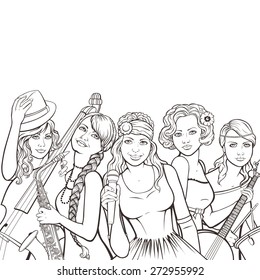banner with female music group in retro style