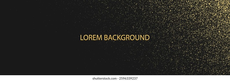 Banner, festive cover design. Black lorem background. Gold glitter pattern.