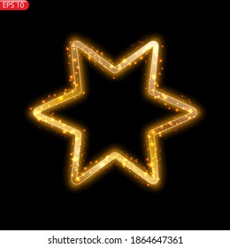 banner. a festive golden, glowing star frame that is strewn with gold dust