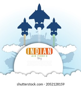 Banner with fighter planes flying Vector Illustration of Indian Air Force Day, observed on October 8. 