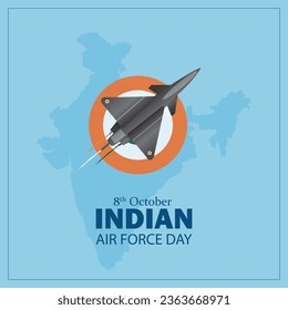 Cartel con aviones de combate volando Vector Ilustración del Día de la Fuerza Aérea India, observado el 8 de octubre.
