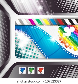 Banner with film frames, camera and colored stars