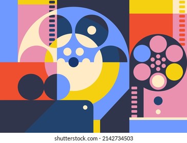 Banner with film projector. Cinema placard design in abstract style.