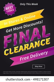 Banner Final Clearance vertical vector illustration on black background. Final Clearance creative concept with sample text for online shop, retail store, advertising, poster, banner.