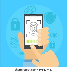 Banner fingerprint scanning. Vector flat illustration