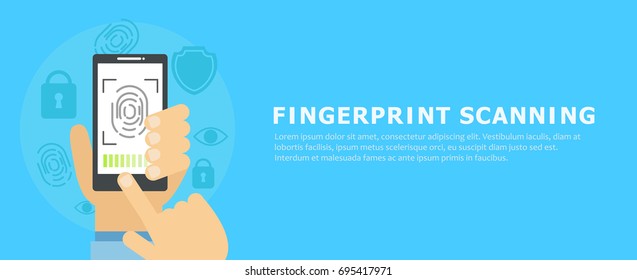 Banner fingerprint scanning. Vector flat illustration
