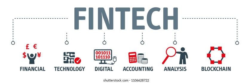 Banner Fintech Internet Concept. text and Investment Financial Technology vector icons