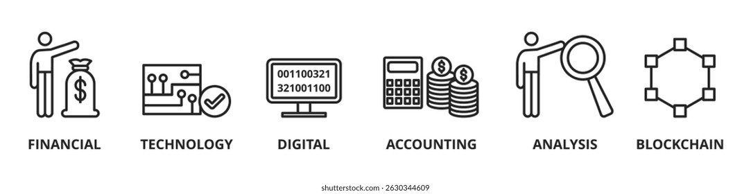 Banner Fintech Internet Concept. texto e Investimento Tecnologia Financeira ícones vetoriais