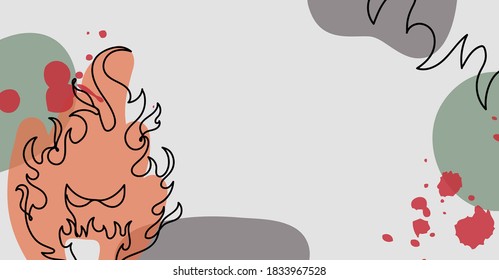 Cartel de un incendio de estilo lineal dibujado a mano con coloridas manchas abstractas. Ilustración vectorial.