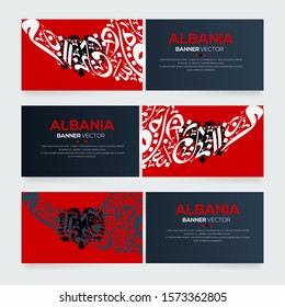 Banner Flag of Albania ,Contain Random Arabic calligraphy Letters Without specific meaning in English ,Vector illustration