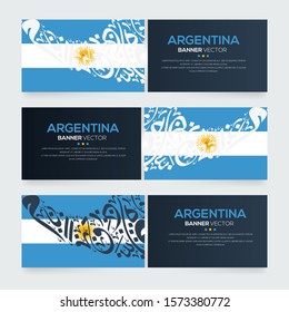 Banner Flag of Argentina ,Contain Random Arabic calligraphy Letters Without specific meaning in English ,Vector illustration
