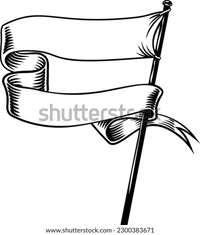 Banner flag or battle standard medieval scroll ribbon in a woodcut vintage etching style