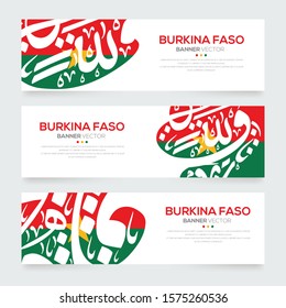 Banner Flag of Burkina Faso ,Contain Random Arabic calligraphy Letters Without specific meaning in English ,Vector illustration