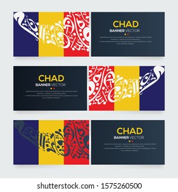 Banner Flag of Chad ,Contain Random Arabic calligraphy Letters Without specific meaning in English ,Vector illustration