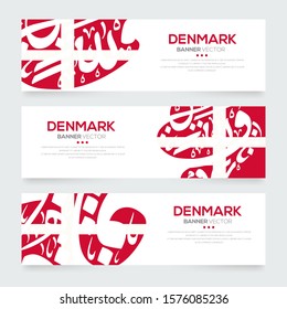 Banner Flag of Denmark ,Contain Random Arabic calligraphy Letters Without specific meaning in English ,Vector illustration