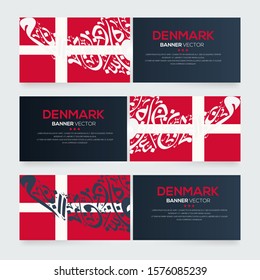 Banner Flag of Denmark ,Contain Random Arabic calligraphy Letters Without specific meaning in English ,Vector illustration