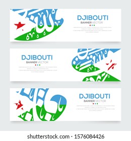 Banner Flag of Djibouti ,Contain Random Arabic calligraphy Letters Without specific meaning in English ,Vector illustration