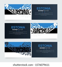 Banner Flag of Estonia ,Contain Random Arabic calligraphy Letters Without specific meaning in English ,Vector illustration