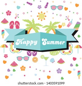 banner flag happy summer cute icon