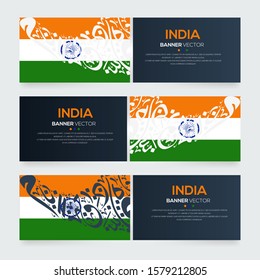 Banner Flag of India ,Contain Random Arabic calligraphy Letters Without specific meaning in English ,Vector illustration