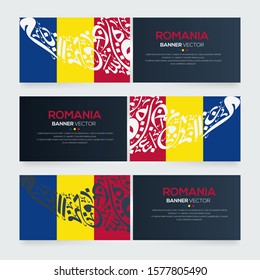 Banner Flag of Romania,Contain Random Arabic calligraphy Letters Without specific meaning in English ,Vector illustration